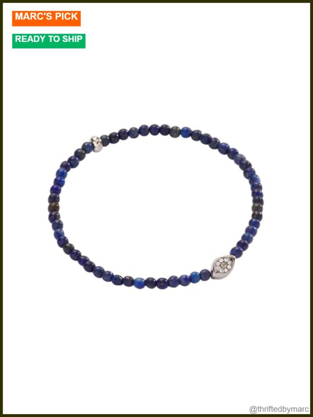 Evil Eye Lapis Mini Stretch Bracelet Stainless Steel Silver Nickel Free